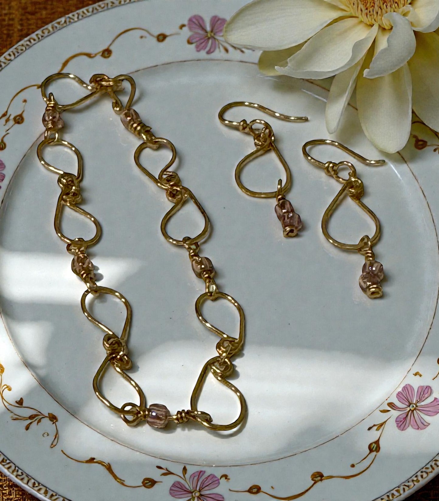 Brass Bracelet - Pear Design w/ Aurora Borealis Seed Beads