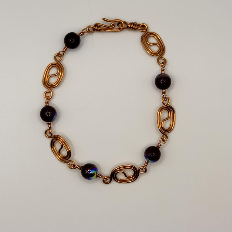 Copper Bracelet - Garnet Beads