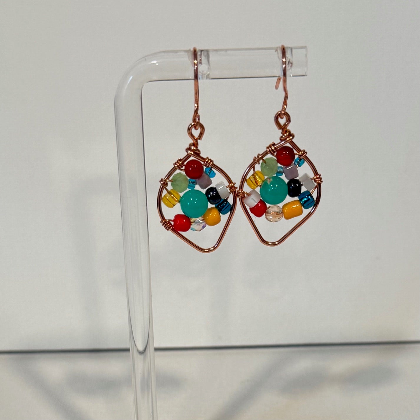 Copper/ Leaf Earrings Multicolor Beads