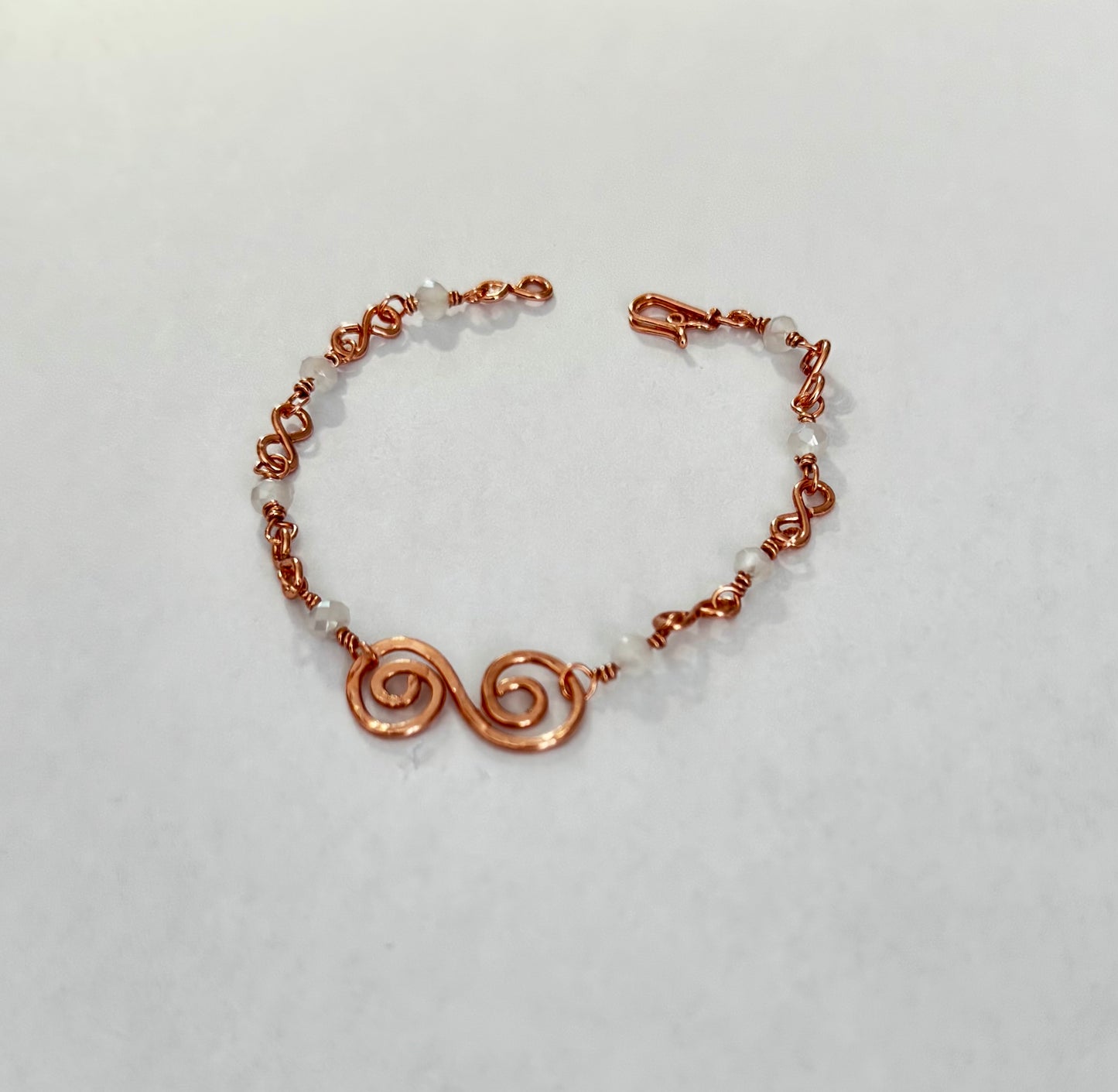 Copper - Hammered Spiral Beaded Bracelet