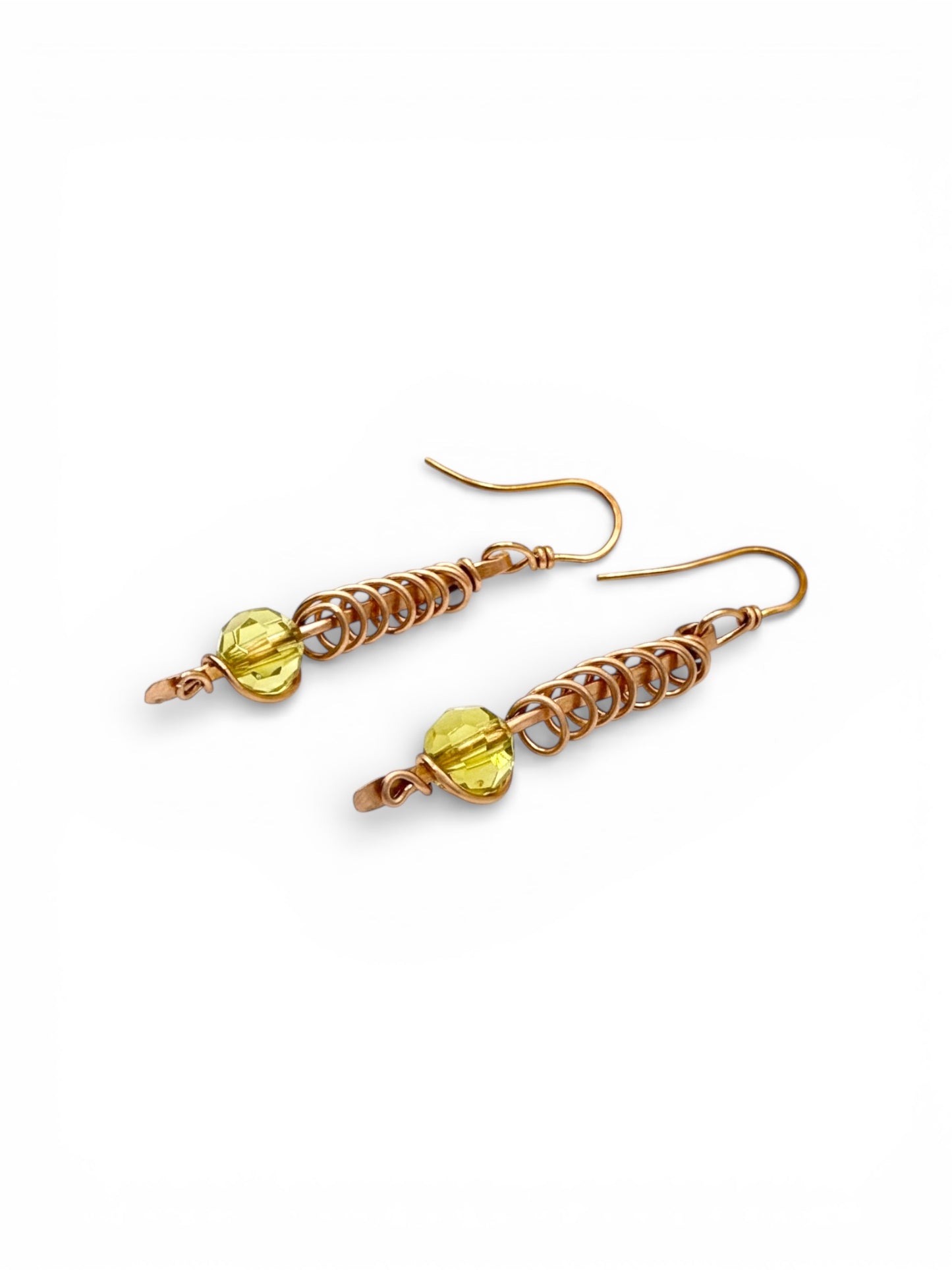 Copper Earrings - Coil w/Citrine Crystal