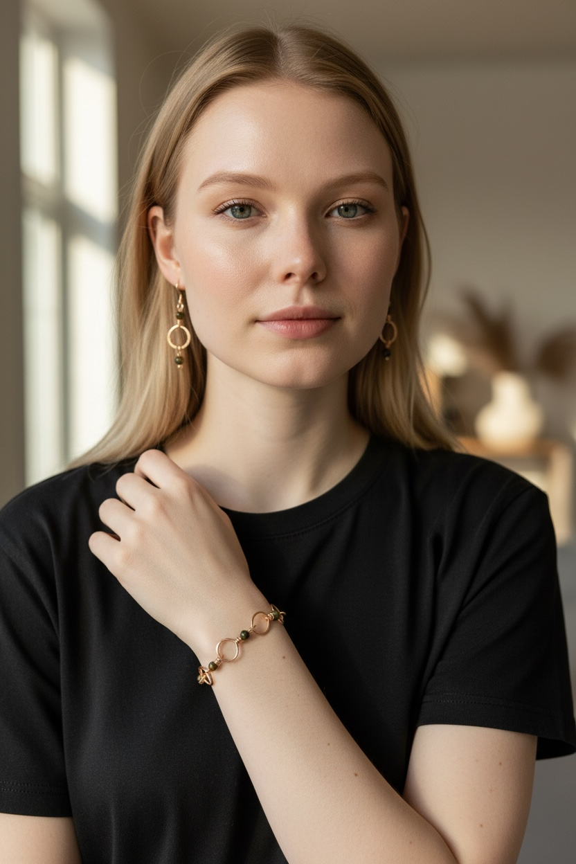 Copper Loop Bracelet w/Tiger's Eye Bead Stones