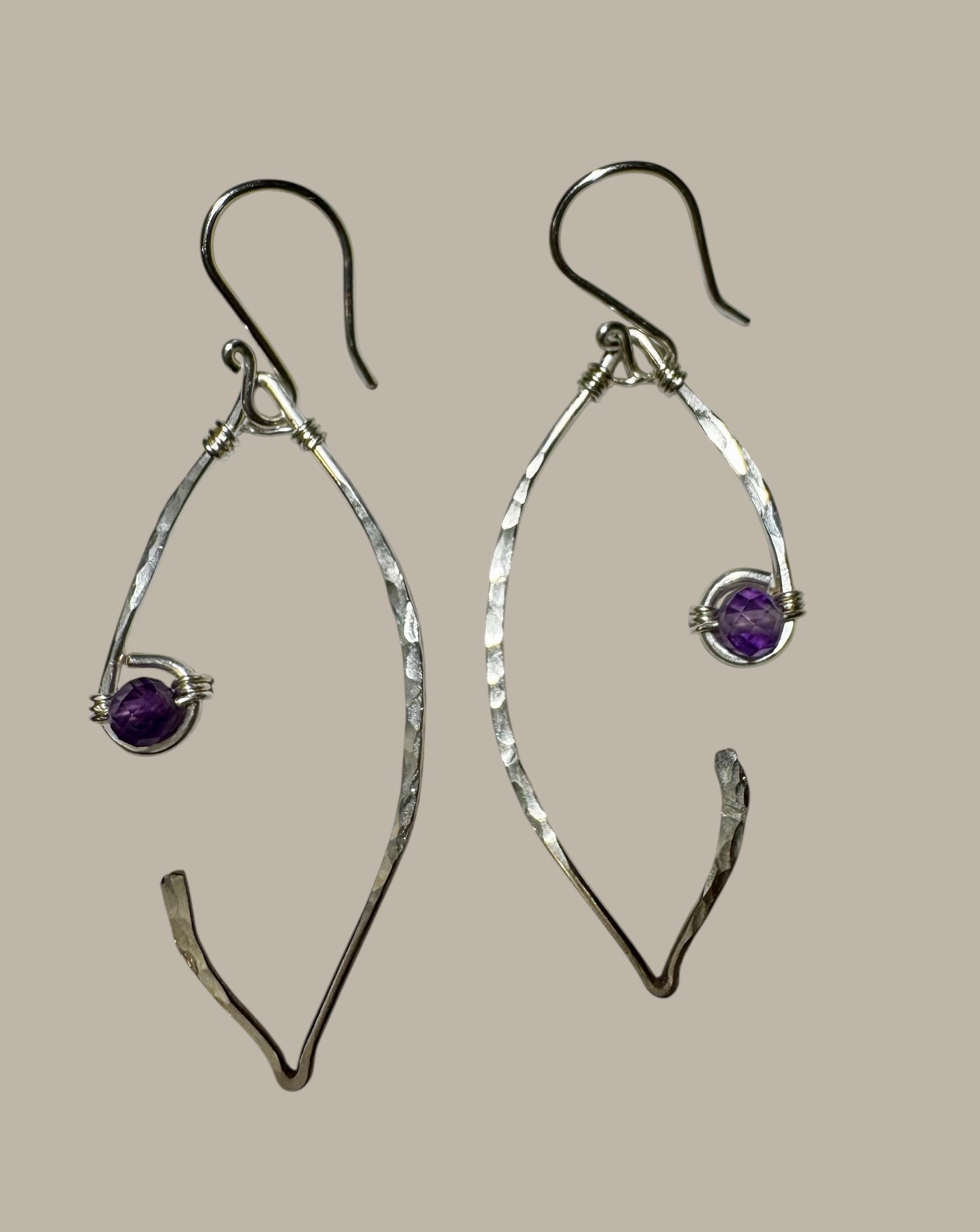 925 Sterling Silver Filled Leaf Earrings W/ Amethyst Gemstone Beads