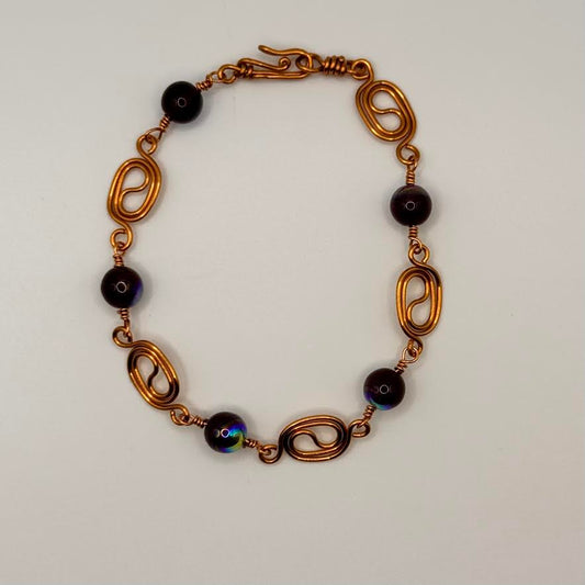 Copper Bracelet - Garnet Beads