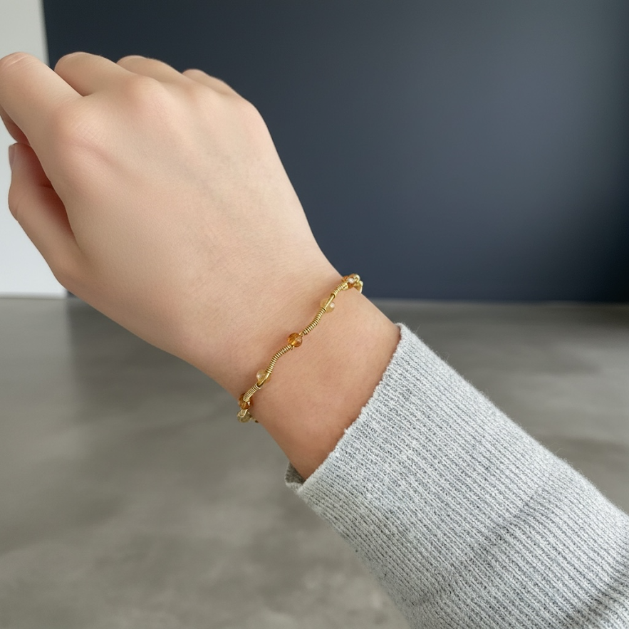 Gold Bracelet - Bangle w/ Butterscotch and Lace Colored Crystals