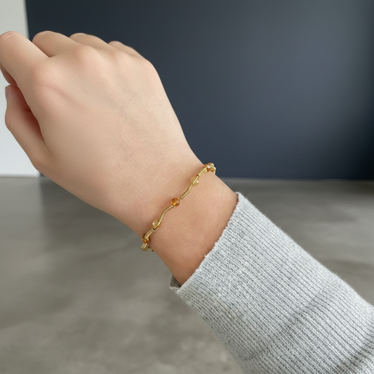 Gold Bracelet - Bangle w/ Butterscotch and Lace Colored Crystals