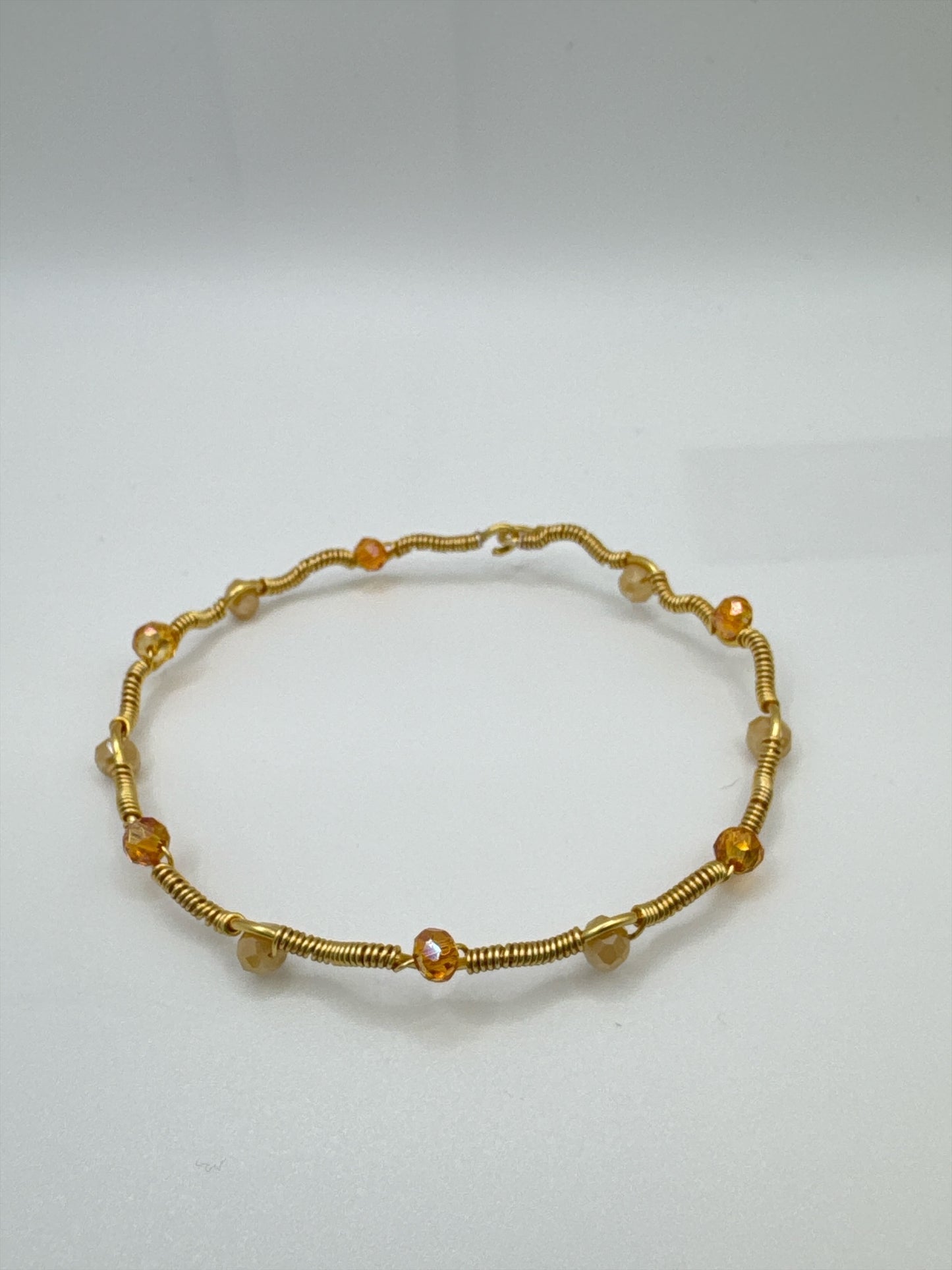 Gold Bracelet - Bangle w/ Butterscotch and Lace Colored Crystals