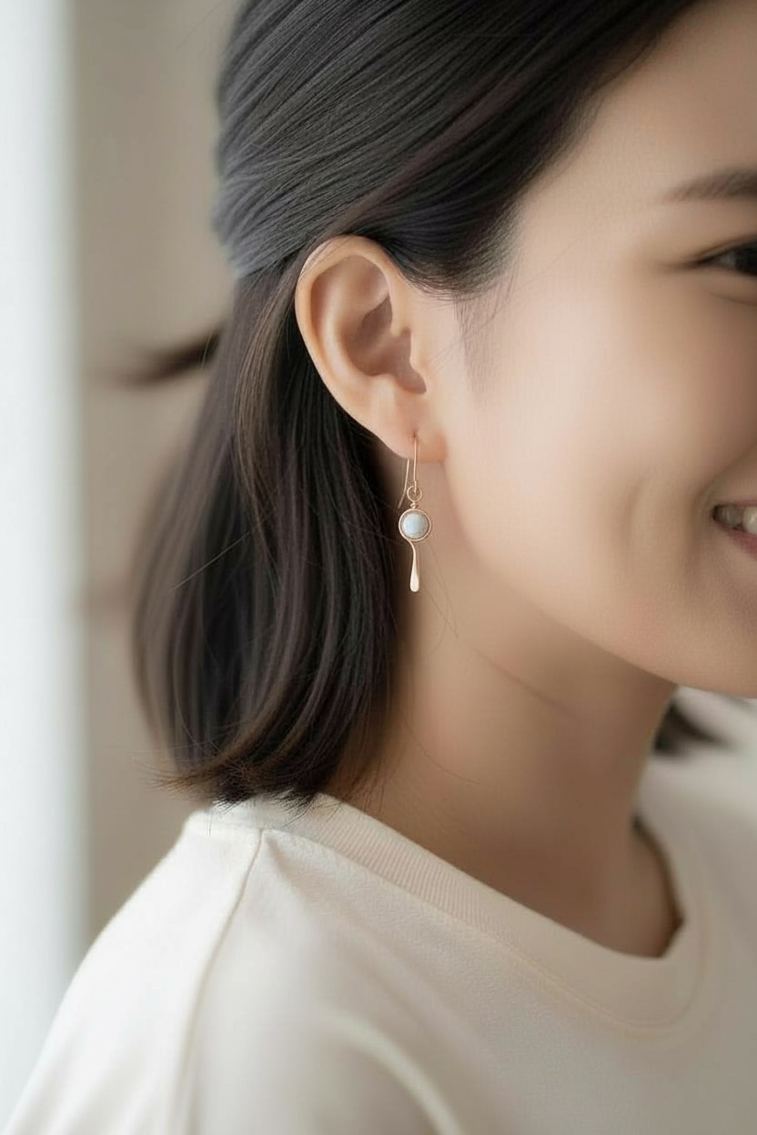 Copper Dangle Earrings Howlite Stone Bead