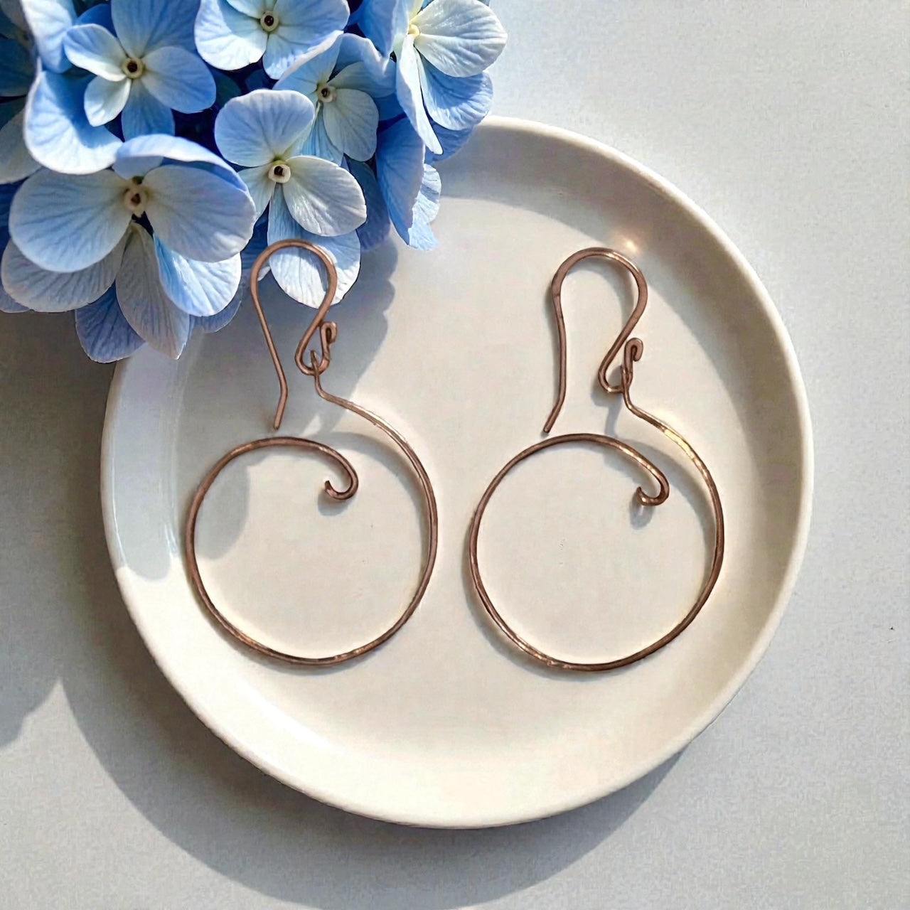 Copper Earrings Spiral Hoop