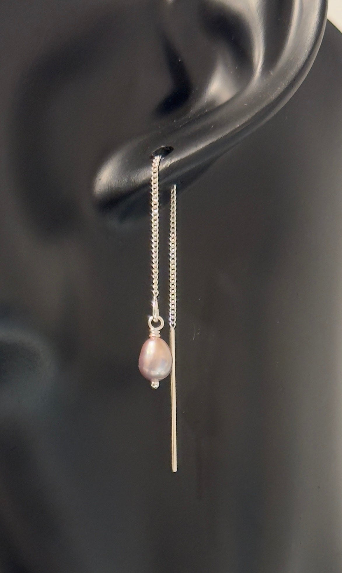 Sterling Silver Threader Earrings w/ Dangling Freshwater Pearl