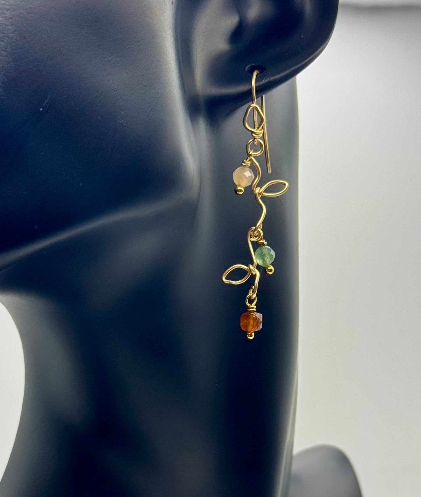 18K Gold Plated Earrings - Vine W/ Multi Gemstones beads