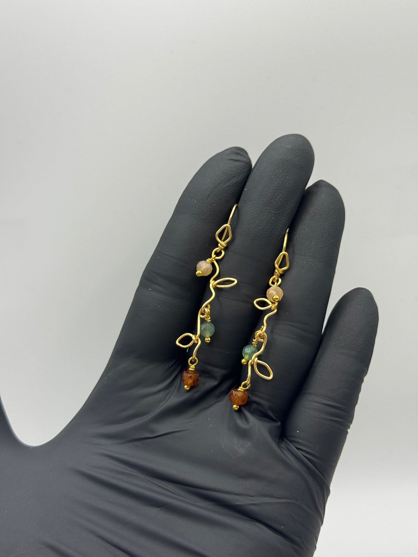 18K Gold Plated Earrings - Vine W/ Multi Gemstones beads
