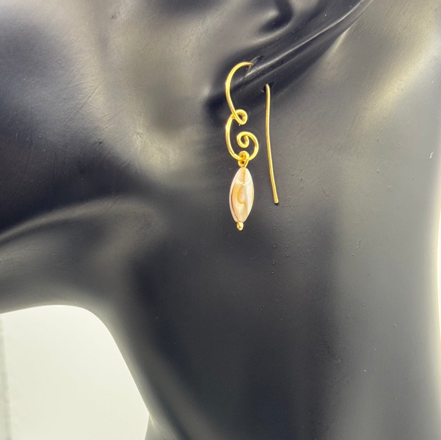 18K Gold Plated Earrings W/ Teardrop Mother of Pearl Shell Bead