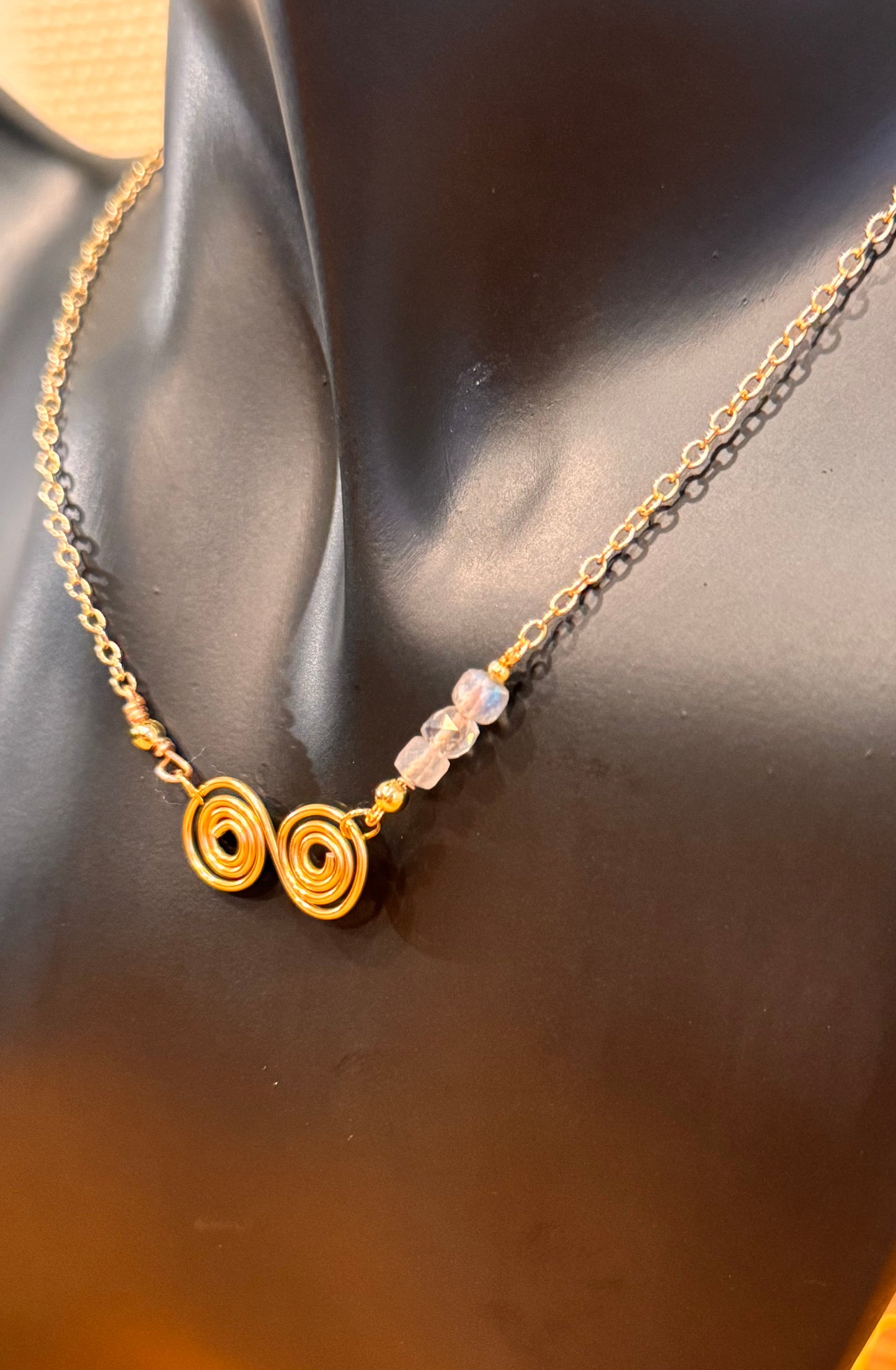 14K Gold Filled Spiral, Labradorite Gemstone Necklace