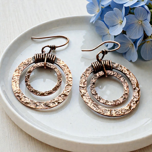 Copper Rustic Double Hoop Earrings