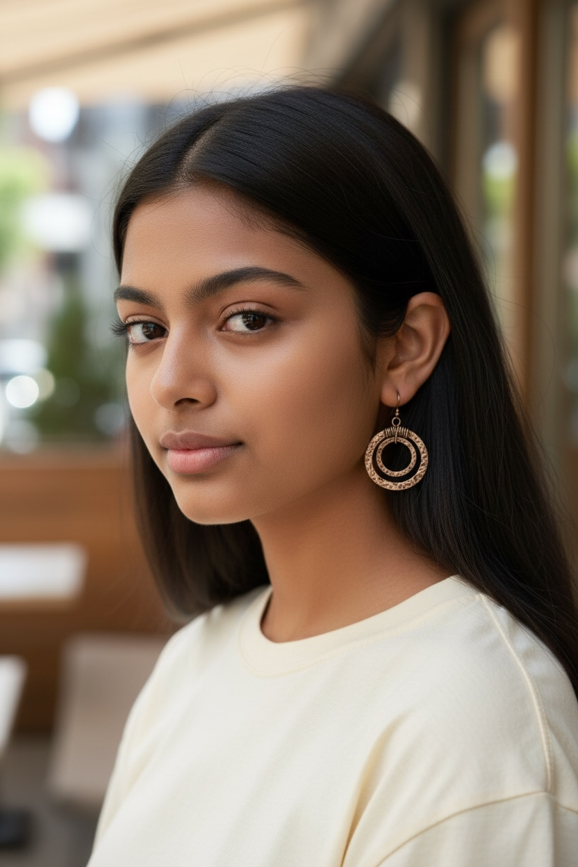Copper Rustic Double Hoop Earrings