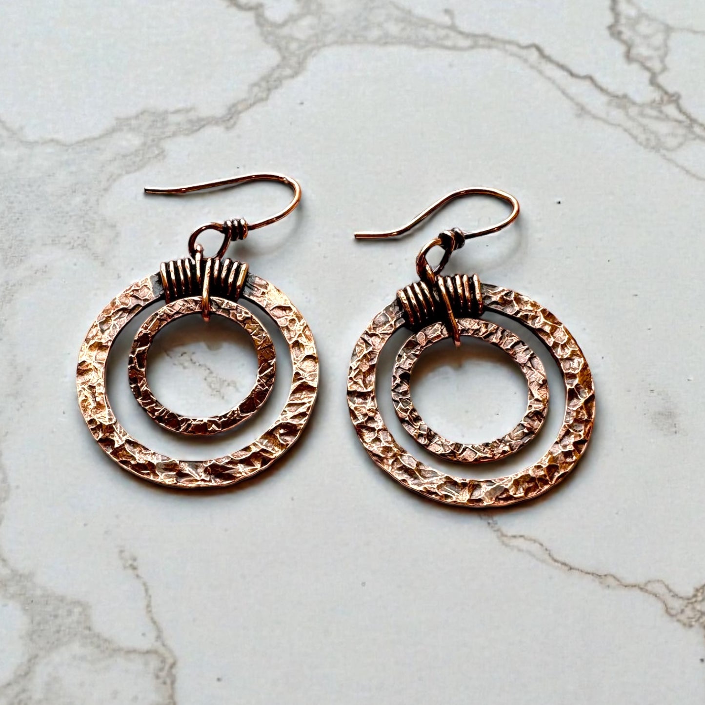 Copper Rustic Double Hoop Earrings