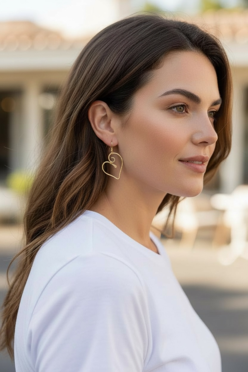 Brass Earrings - Hammered Heart Shape