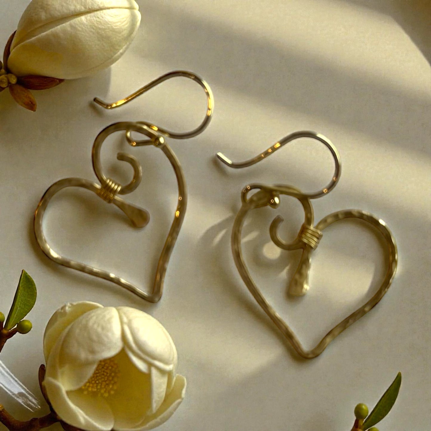 Brass Earrings - Hammered Heart Shape