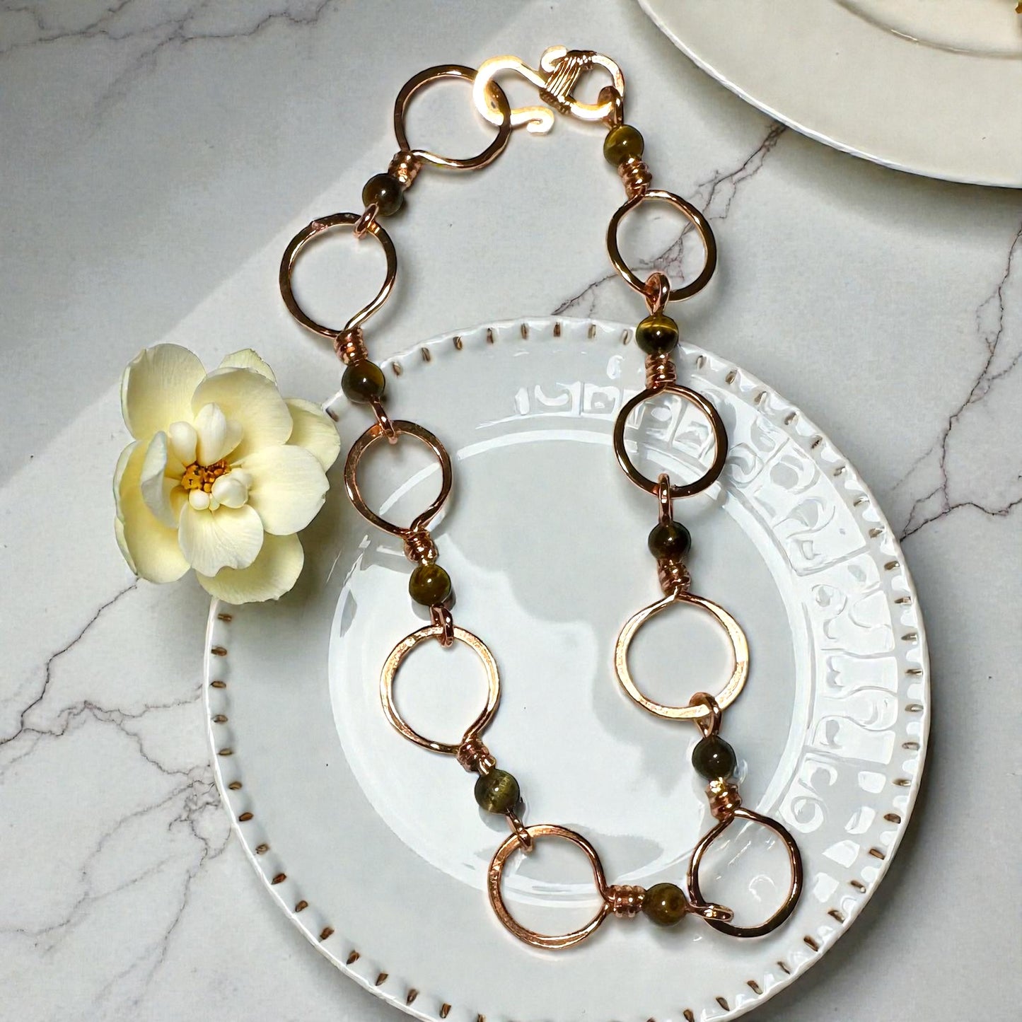 Copper Loop Bracelet w/Tiger's Eye Bead Stones