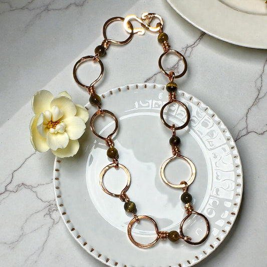 Copper Loop Bracelet w/Tiger's Eye Bead Stones