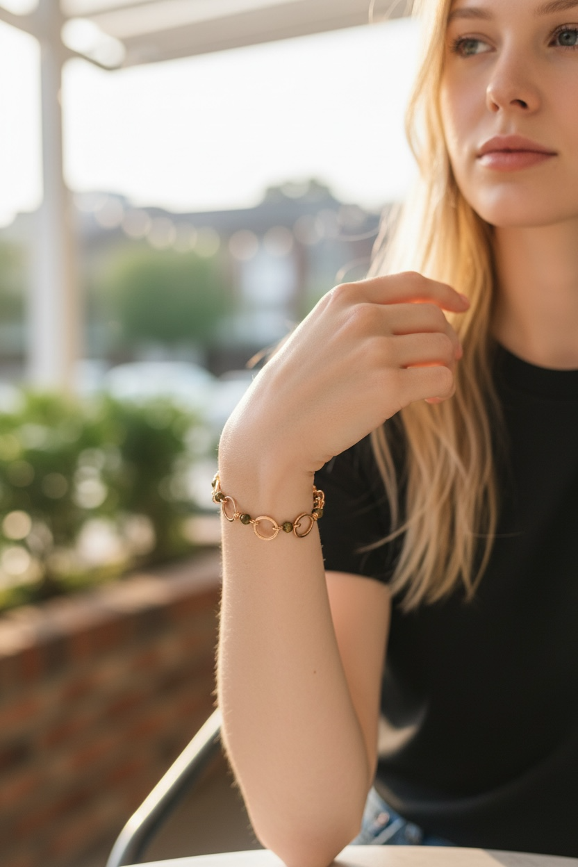 Copper Loop Bracelet w/Tiger's Eye Bead Stones