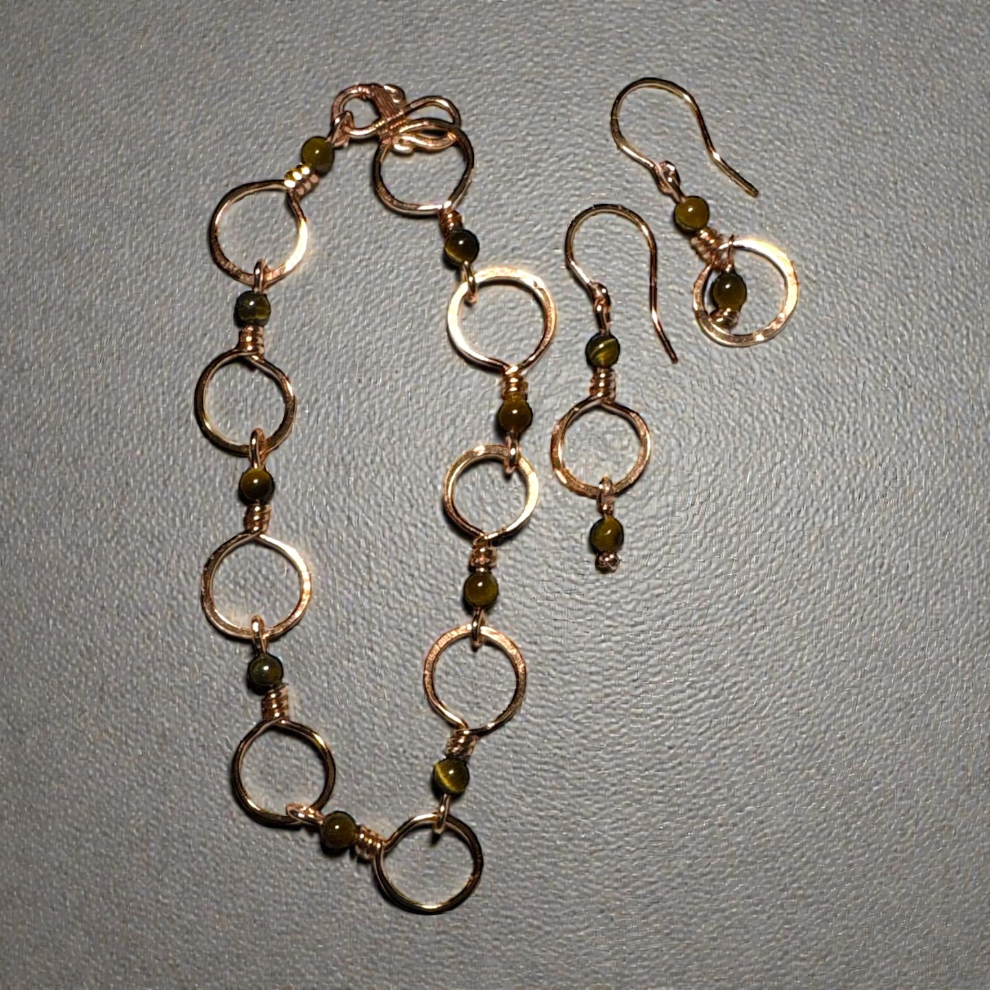 Copper Loop Earrings w/ Tiger's Eye Beads Stone