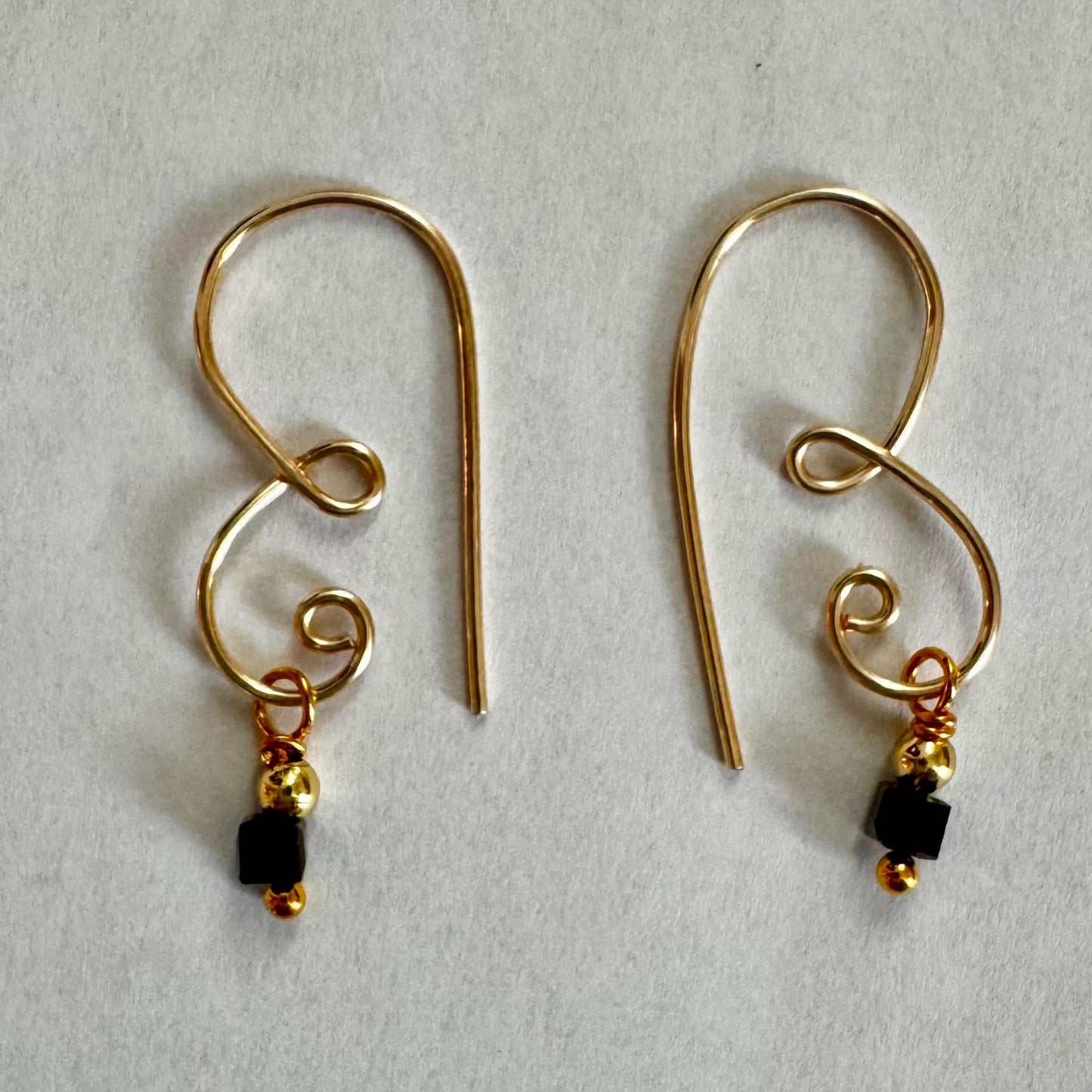 14K Gold Plated Earrings W/ Black Square Crystal Bead