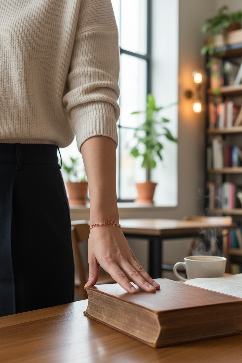 Copper - Hammered Spiral Beaded Bracelet