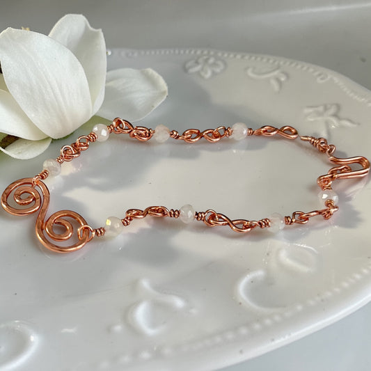Copper - Hammered Spiral Beaded Bracelet