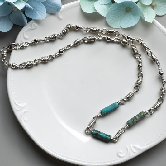 Sterling Silver Filled Necklace with Blue Imperial Jasper