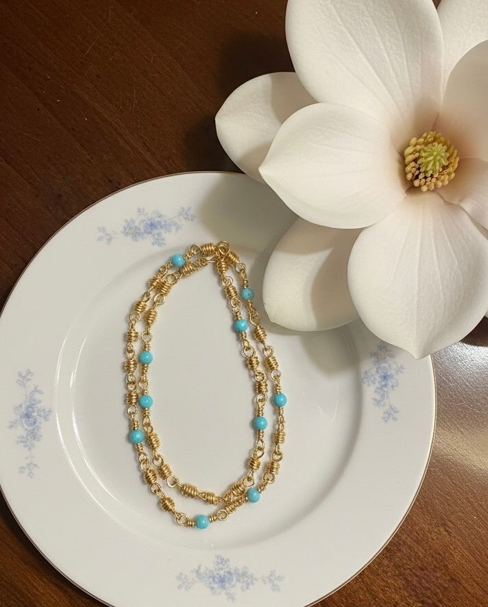 14K Gold Plated Necklace with Turquoise Gemstone Bead
