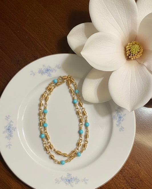 14K Gold Plated Necklace with Turquoise Gemstone Bead