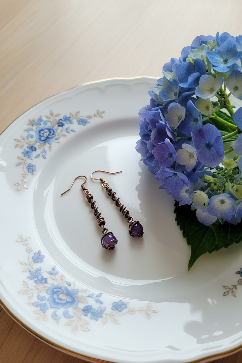 Copper Mystic Vine in Amethyst, Turquoise, Garnet Color Crystal, Jadeite and Blue Imperial Jasper